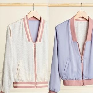 Stella & Dot Reversible Bomber Blush Pink Animal Print - Lavender Size S…